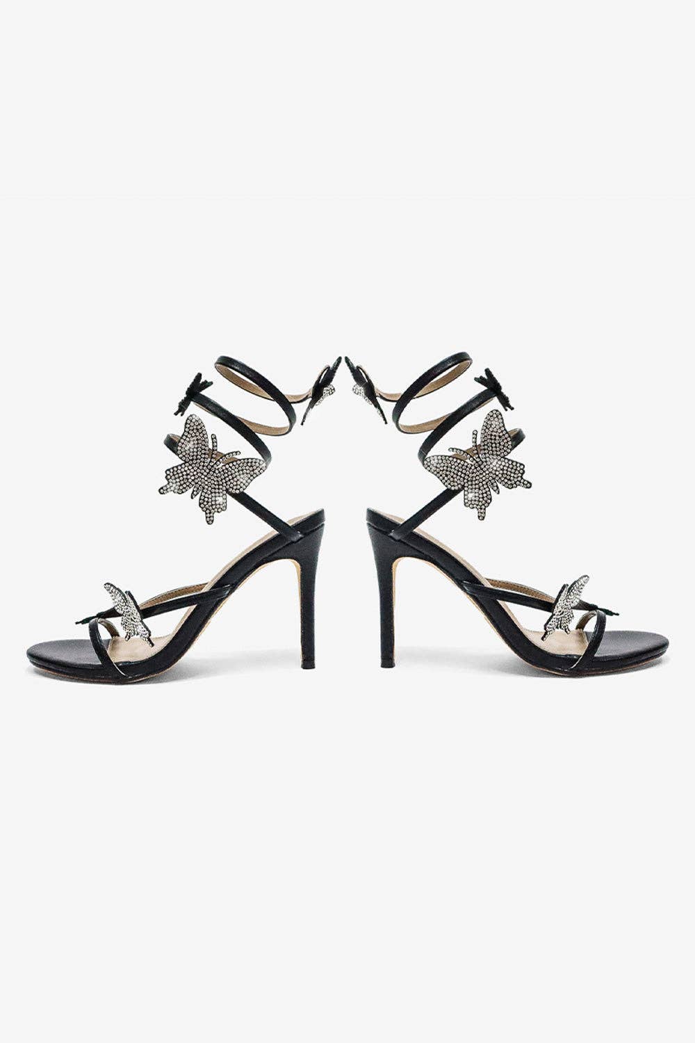 Melanie Butterfly Crystal Detail Spiral Strap Heels