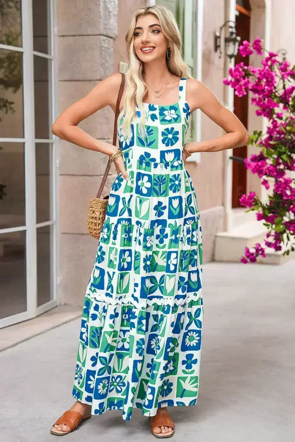 Multicolour Boho Floral Checkered Maxi Dress