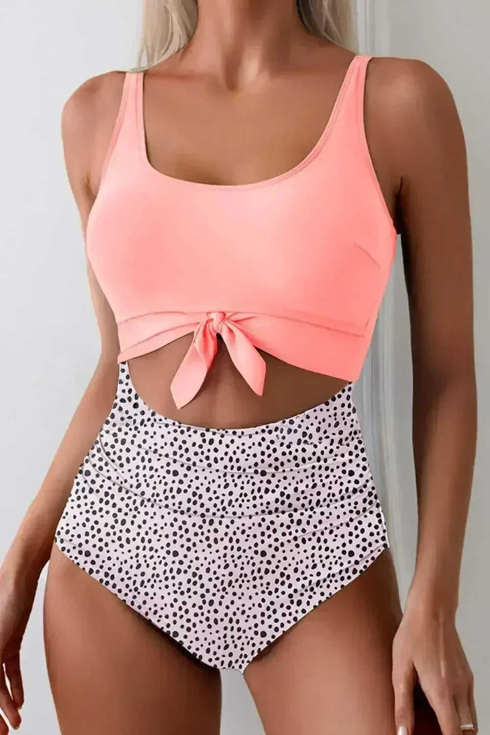 Orange Sleeveless Knot Cut Out One Piece Swimsuit