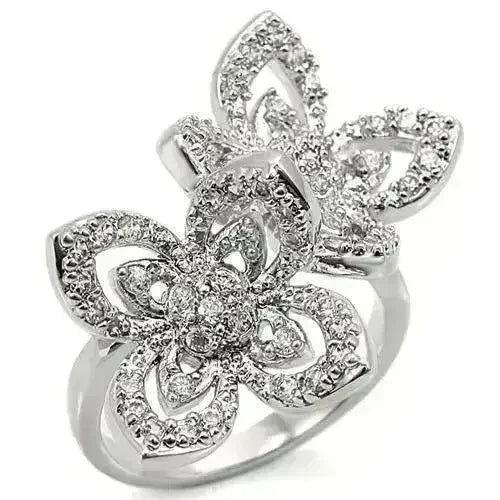 0W336 - Rhodium Brass Ring with AAA Grade CZ in Clear