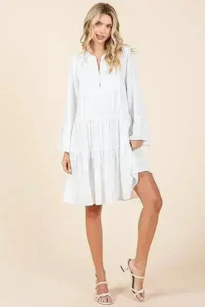 Mittoshop Tiered Notched Flare Sleeve Dress