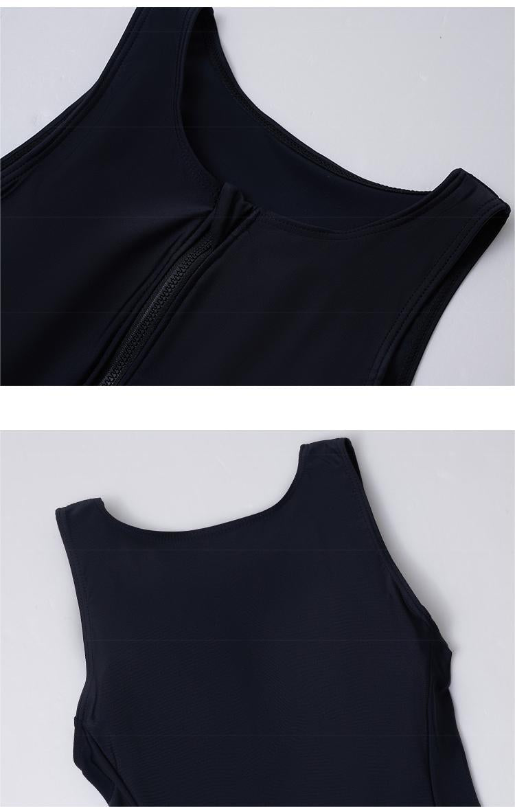 Ladies Surfing Suit Solid Color Sleeveless Triangle One Piece Swimsuit Conservative Swimwear