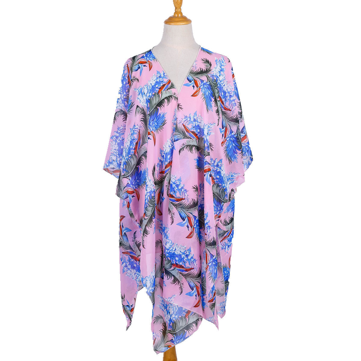 Spring Summer Vacation Travel Beach Coconut Leaves Printed Refreshing Chiffon Lightweight Portable Beach Cover Up