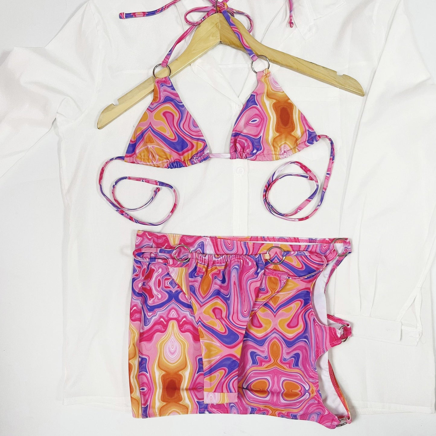 Sexy Printed Bikini Three Piece Outer Skirt Swimsuit