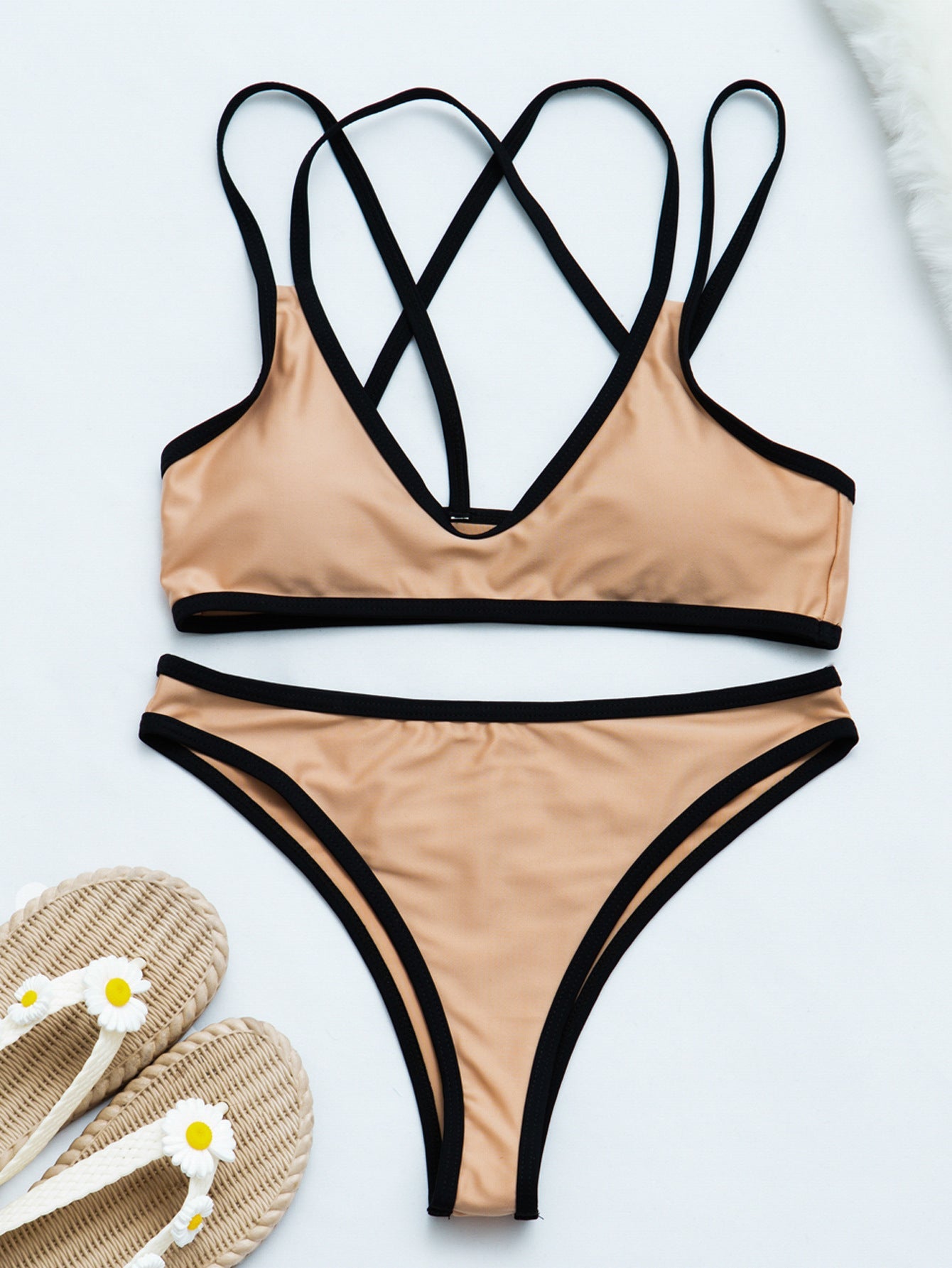 Women Solid Color Bandage Split Swimsuit Sexy Bikini