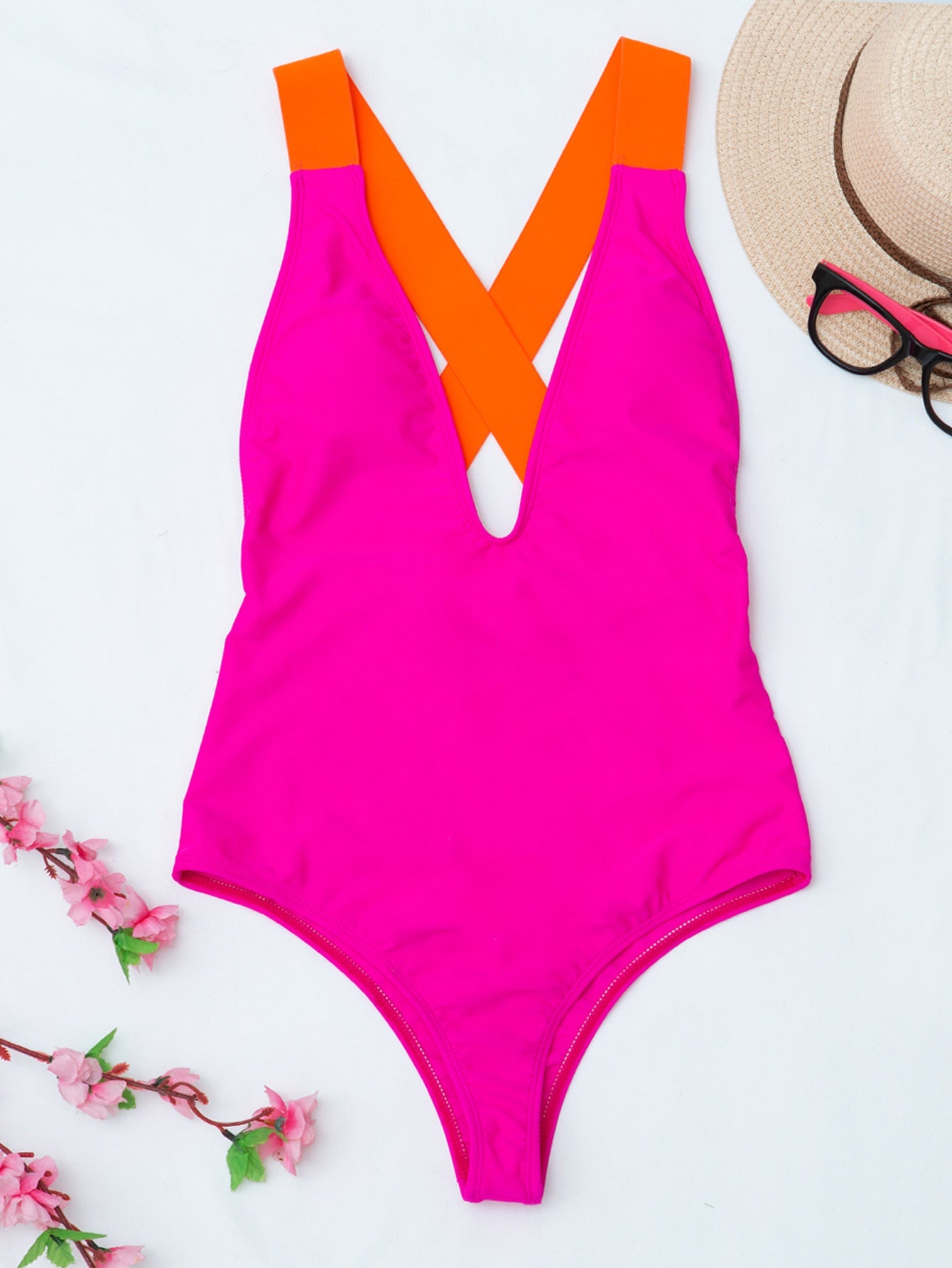 Women Solid Color Board Strap One Piece Swimsuit Sexy Bikini