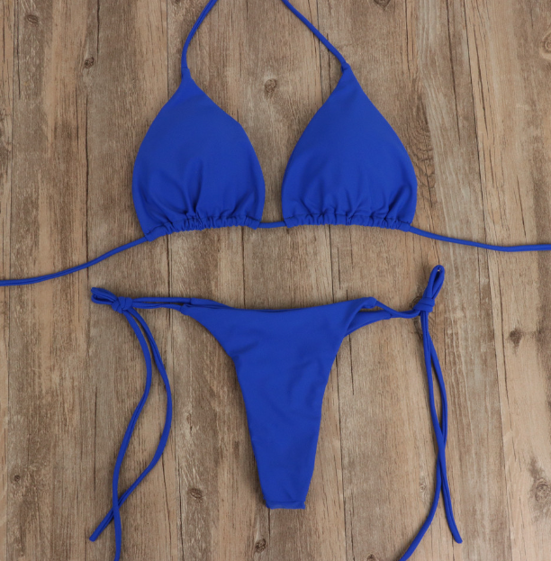 Bikini Solid Color Swimsuit Strap Sexy Polyester Fabric Chest Pad