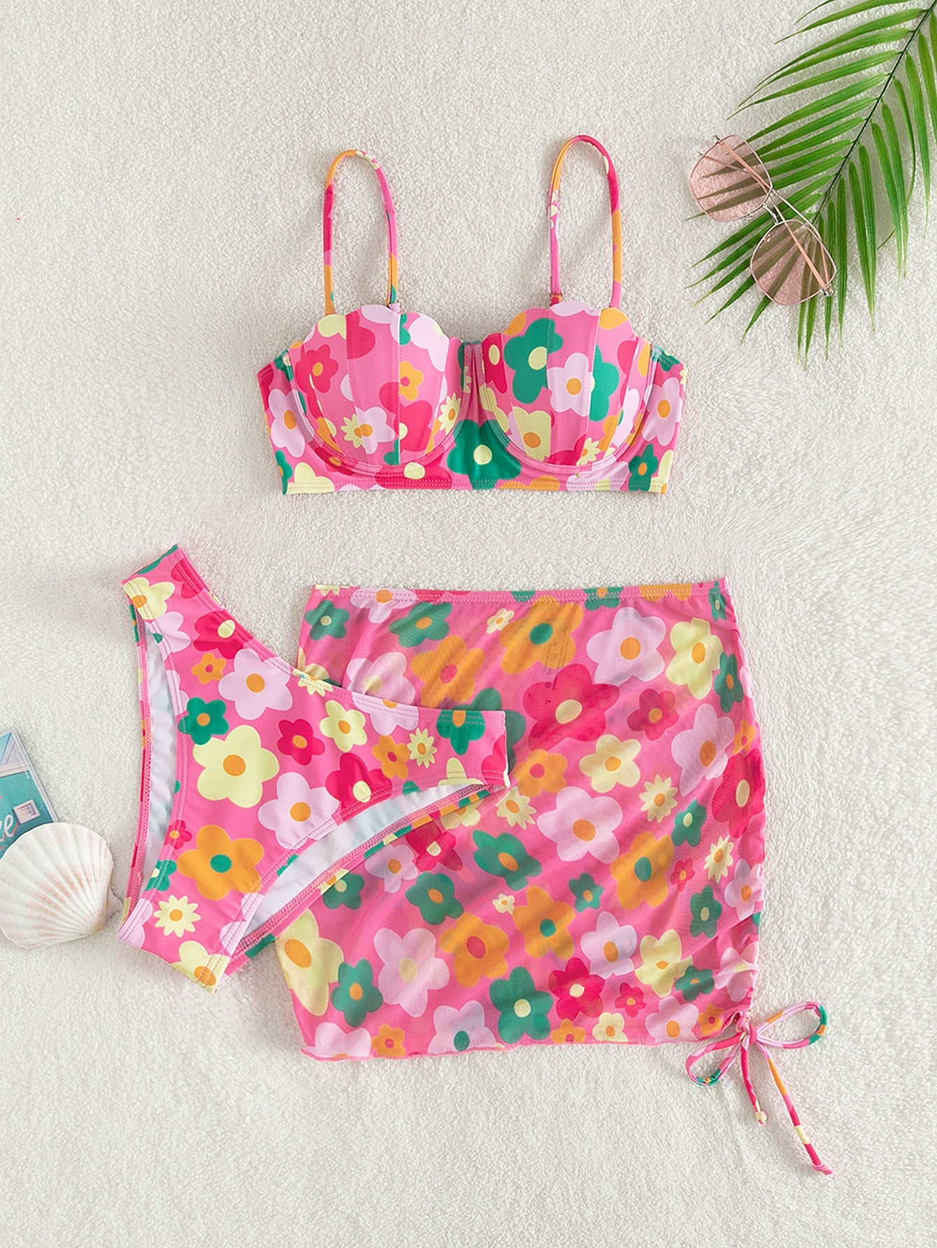 Swimsuit Women Split Bikini Gathering Steel Bracket Short Skirt Three Piece Swimsuit