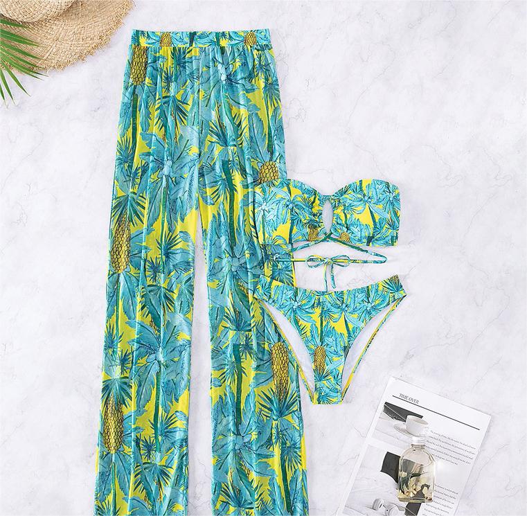 Swim Trunks Women Sexy Two Piece Sun Protection Swimsuit Bikini Three Piece Strap Trousers Swimming