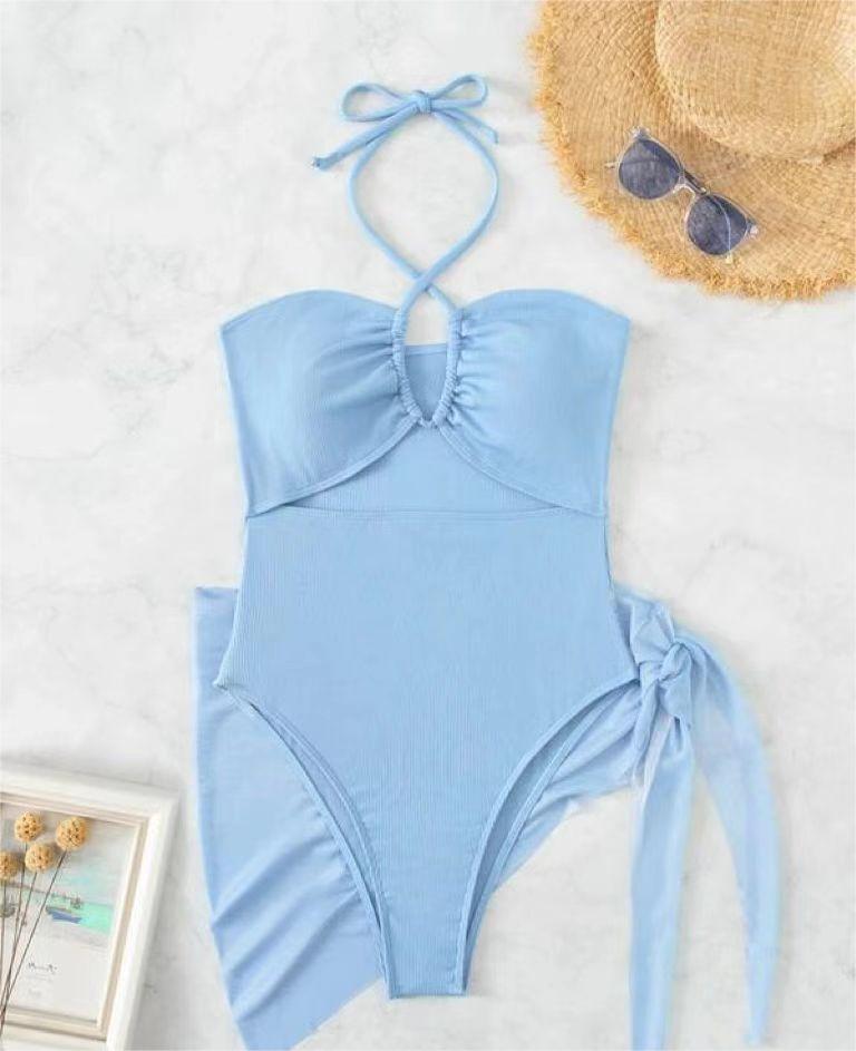 Sexy Triangle One Piece Bikini Bikini Small Pit Mesh Skirt Two Piece Women Swimsuit