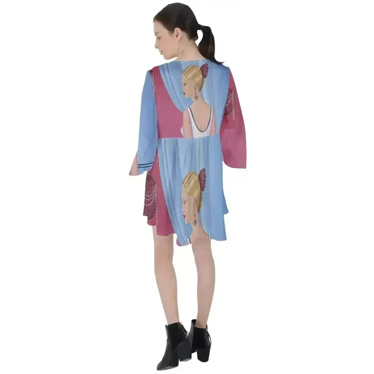 Palm Beach Perfume V-Neck Flare Sleeve Mini Dress