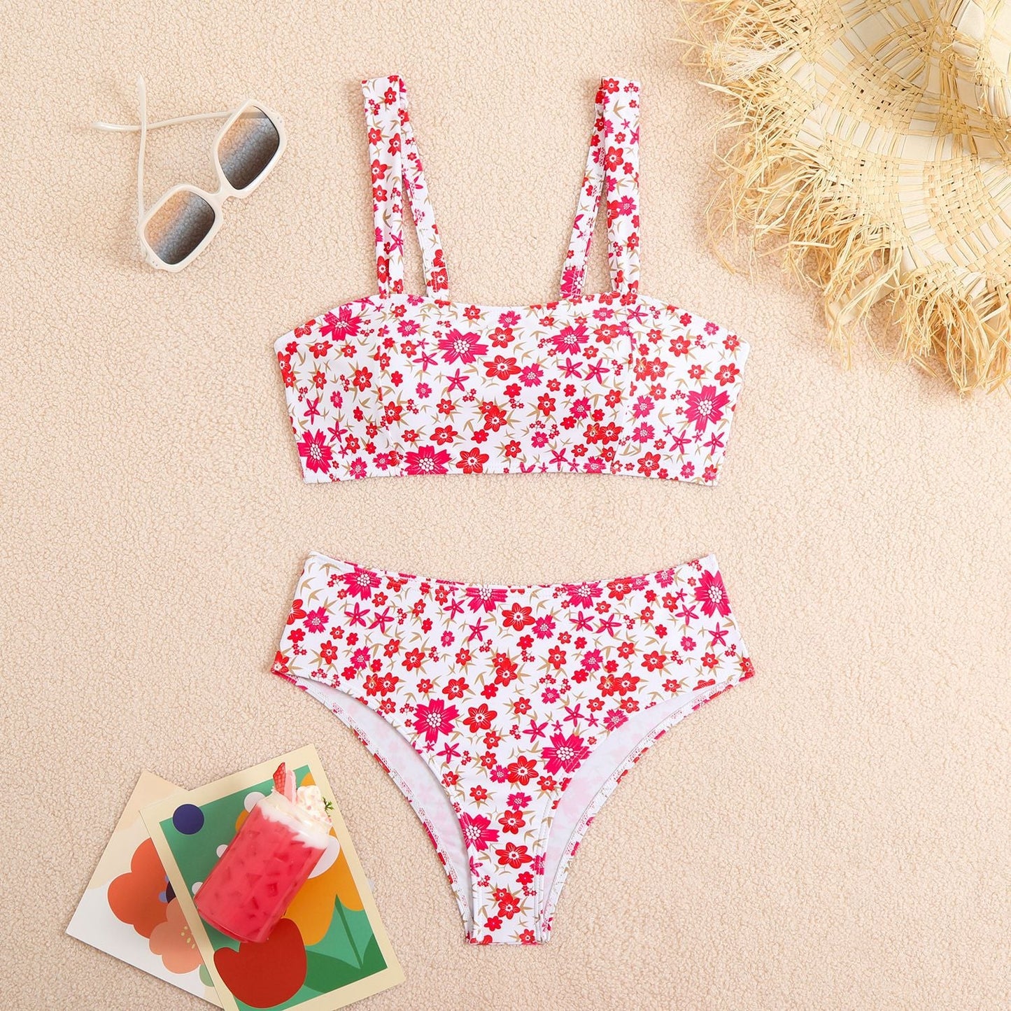 Split Swimsuit Women Floral Fresh High Elasticity Durable Swimsuit Spring Special Swimsuit