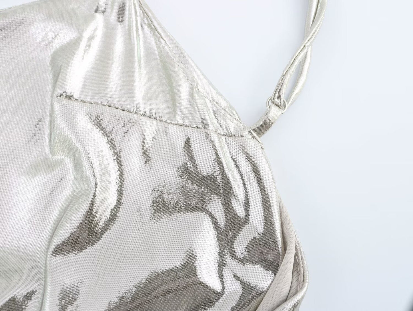 Women Clothing Metal Foil Pleated Slim Strap Dress