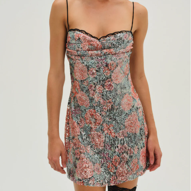 Sexy Rose Sequin Sling Dress Women Summer Girls Slim Fit Hip Wrapped Short Dress