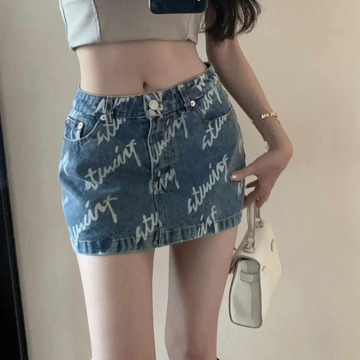 With Pocket Coquette Mini Woman Denim Skirt Sexy Casual Clothing Trend 2025 Y2k Vintage Summer V Short Jeans Skirts for Women