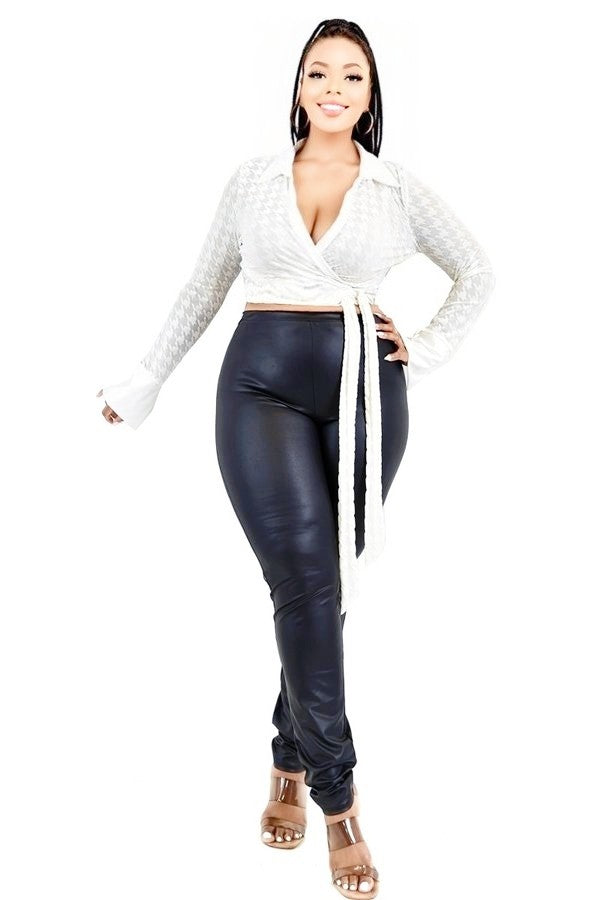 Monaco Plus Knitted See-Through Tie Front Crop Top