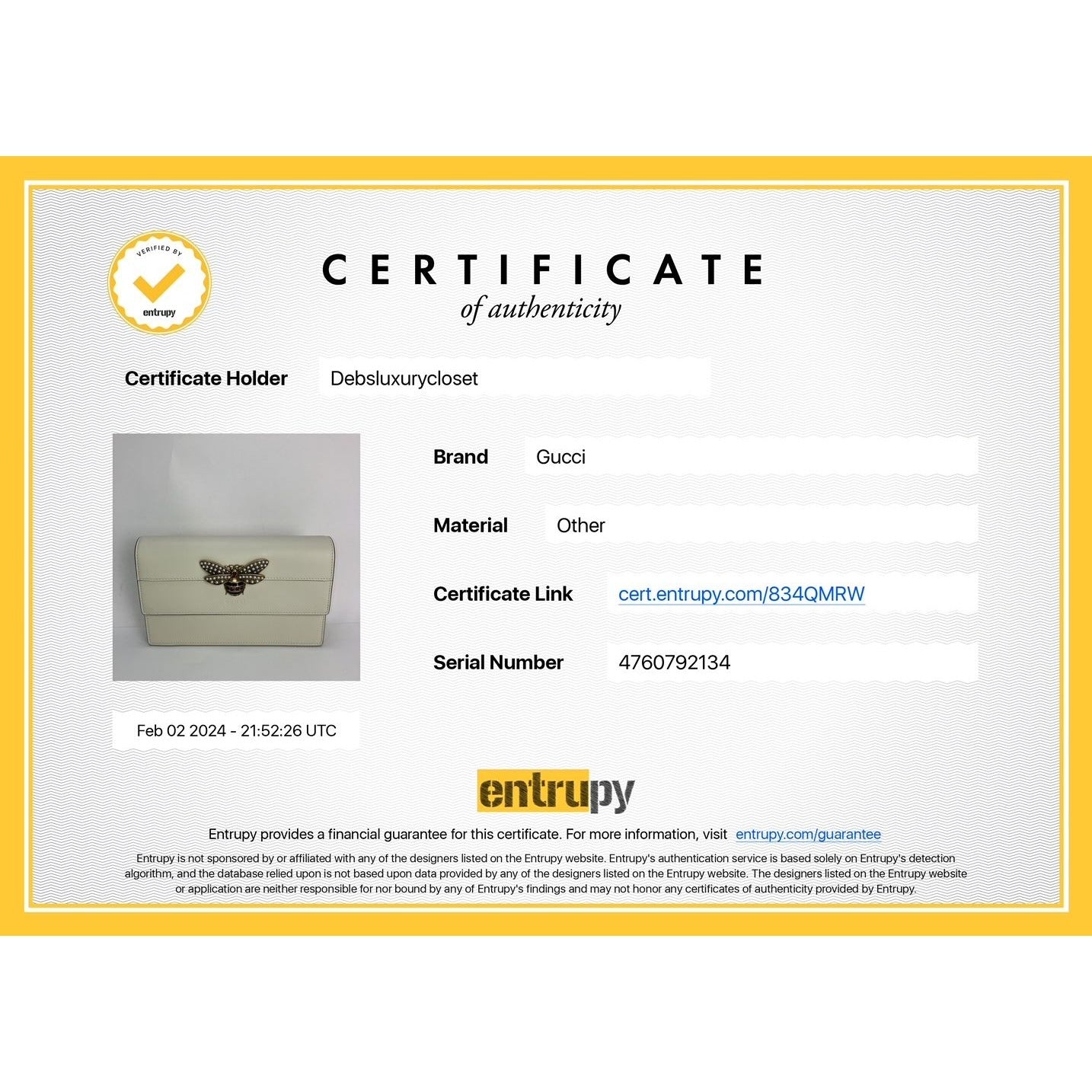 Gucci Queen Margaret Bee Wallet on a Chain Mystic White Clutch