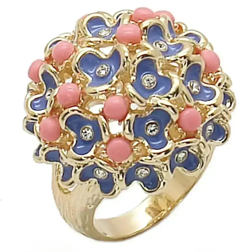 1W106 Gold Brass Ring – Rose Coral Semi-Precious Stone
