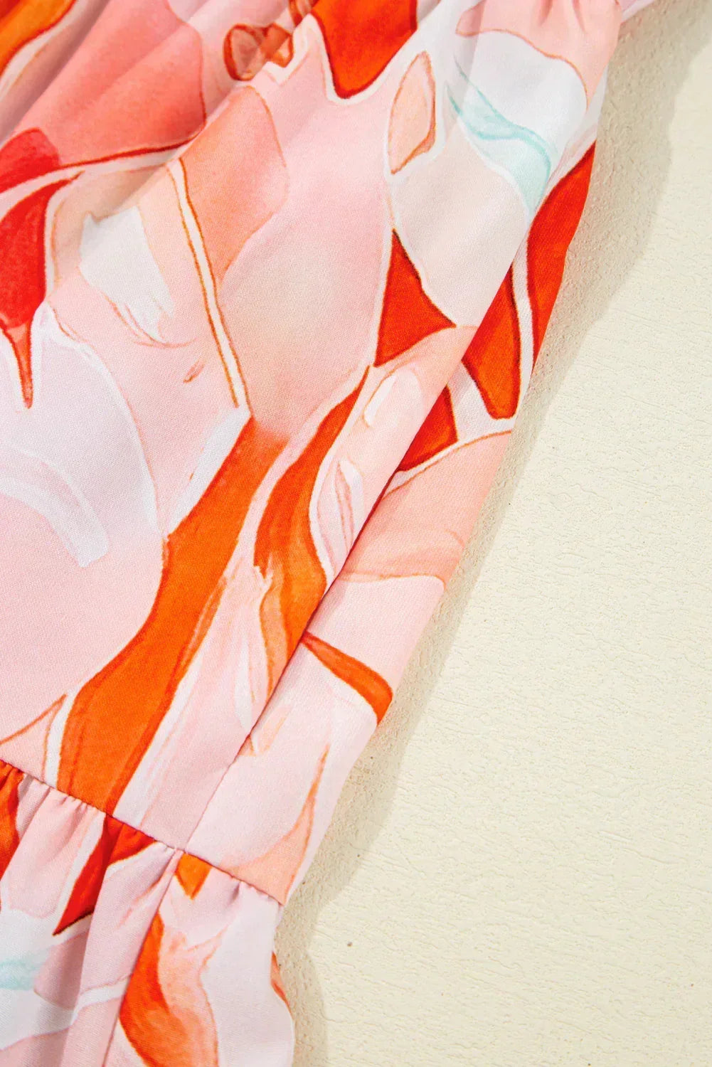 Orange Abstract Print Split Neck Long Sleeve Dress