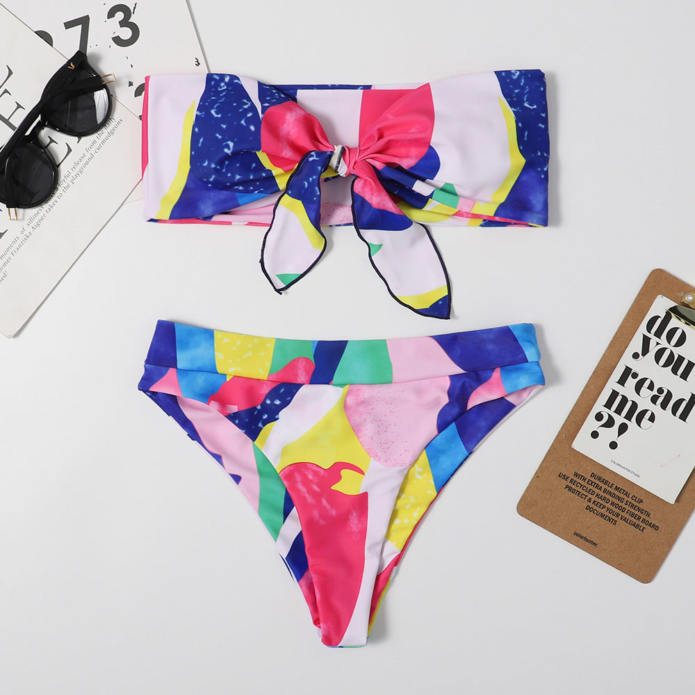 Duplex Printing Bowknot Sexy Women Split Bikini Multi-Color Triangle Beach Spring Swimsuit Swimsuit