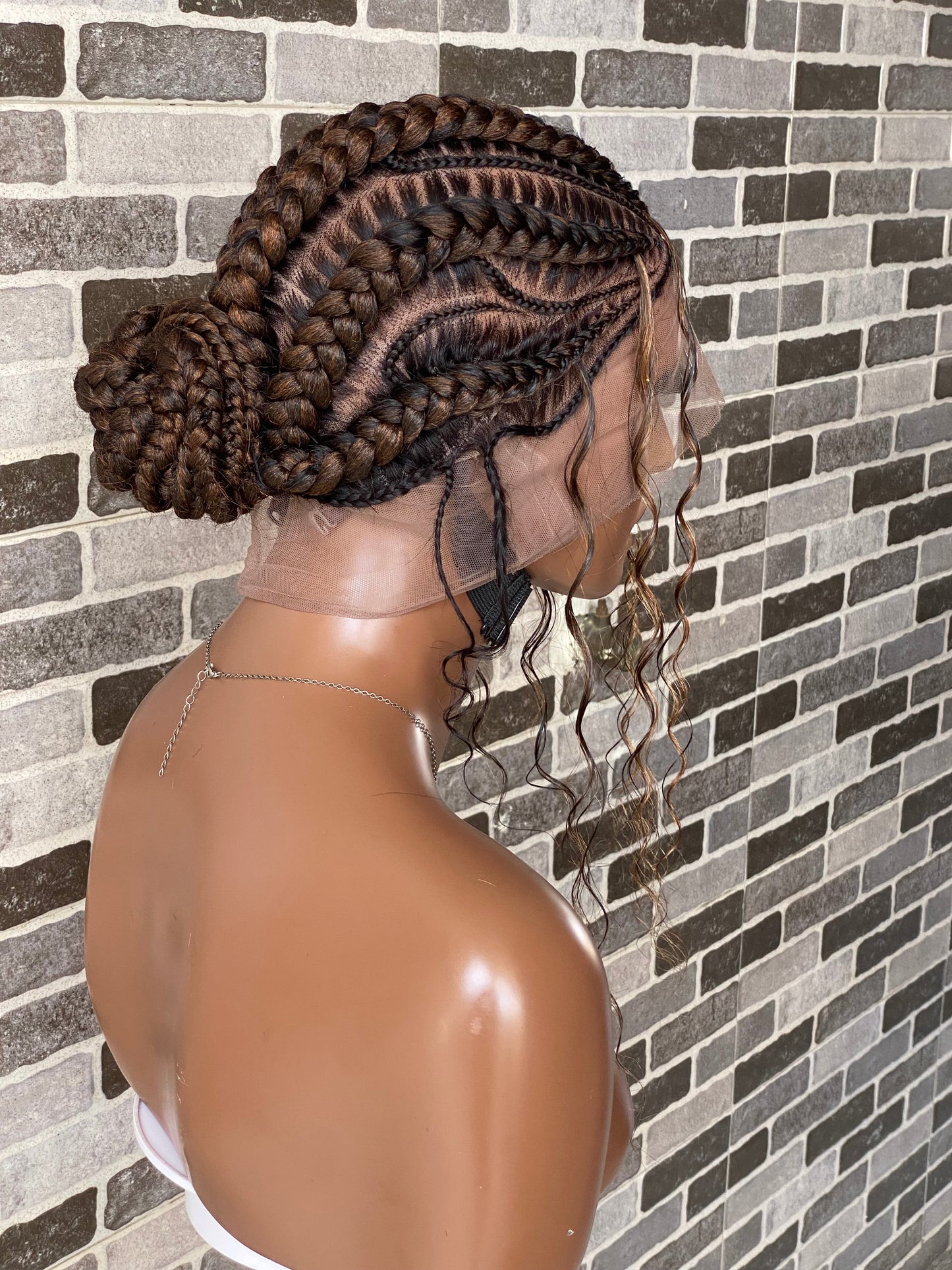 Feeding braid Wig, Human Hair Curls, Color 1B/30 Swiss Full Lace - Janiece