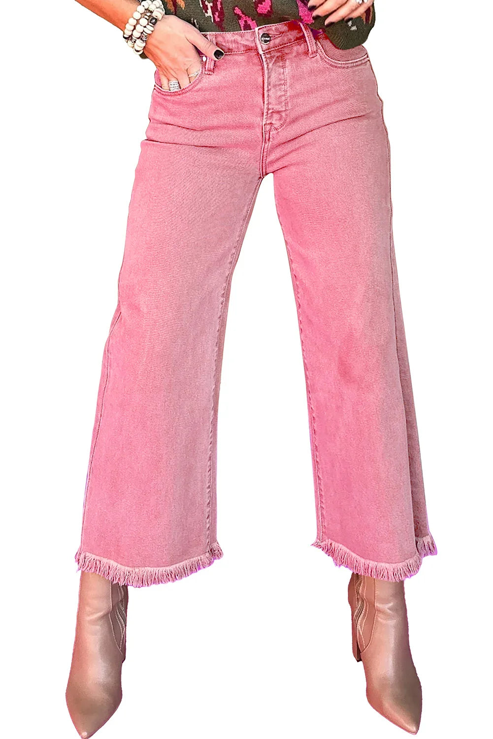 Peach Blossom Acid Washed High Rise Cropped Jeans