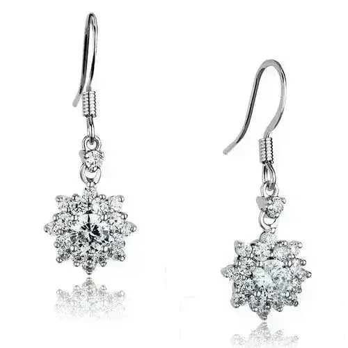 3W1054 Rhodium Brass Earrings – AAA Clear CZ Studs