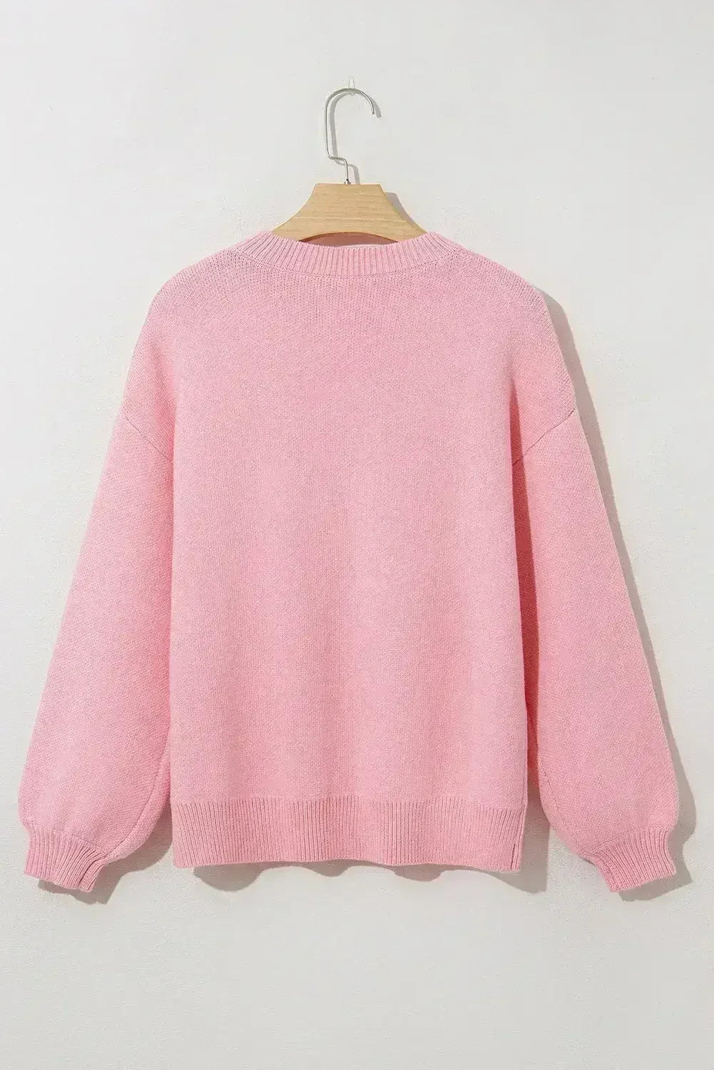 Pink Bow Round Neck Pullover Sweater