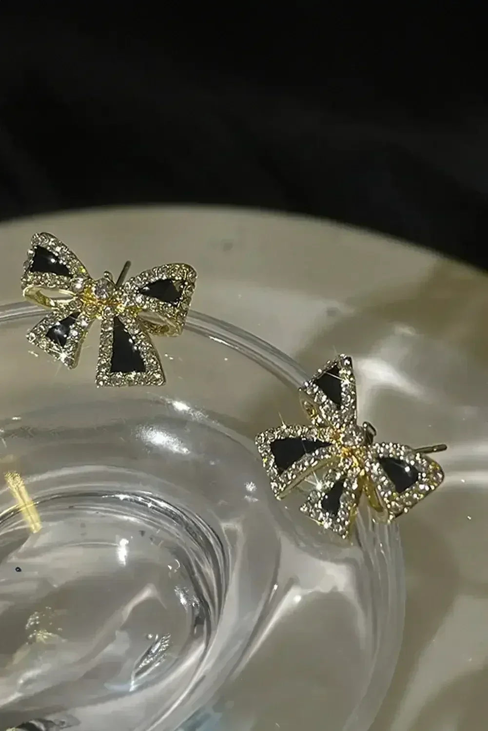 Black Rhinestone Bowknot Studs | Elegant Alloy Earrings - Femstylo