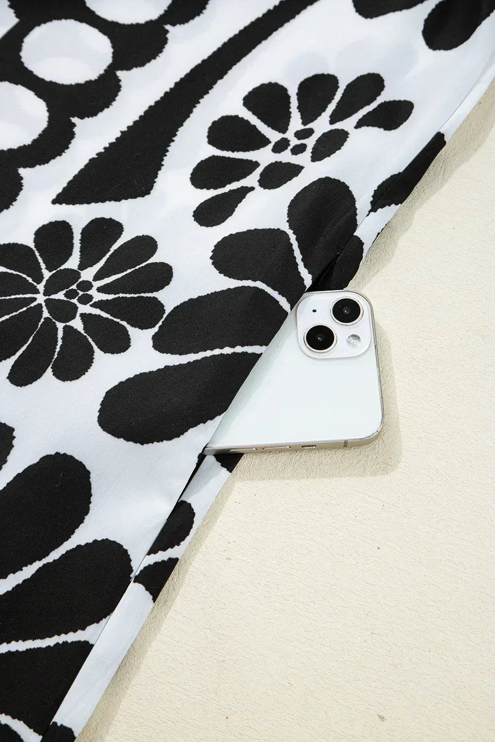 Black Abstract Print V Neck Puff Sleeve Mini Dress