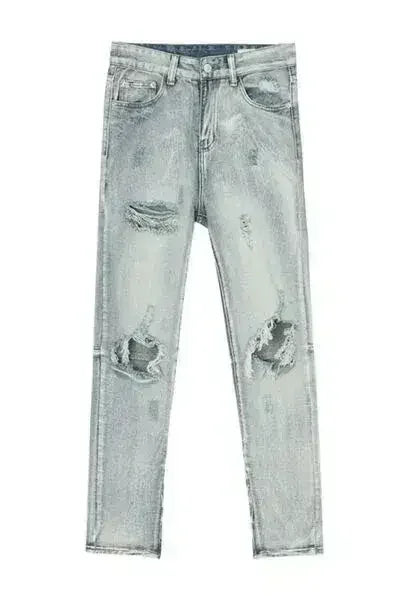 Pocketed Distressed Jeans with Side Zip