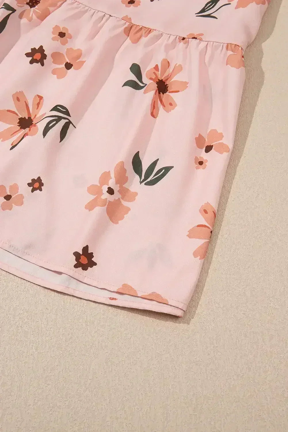 Pink Floral V Neck Smocked High Waist Ruffle Hem Maxi Dress