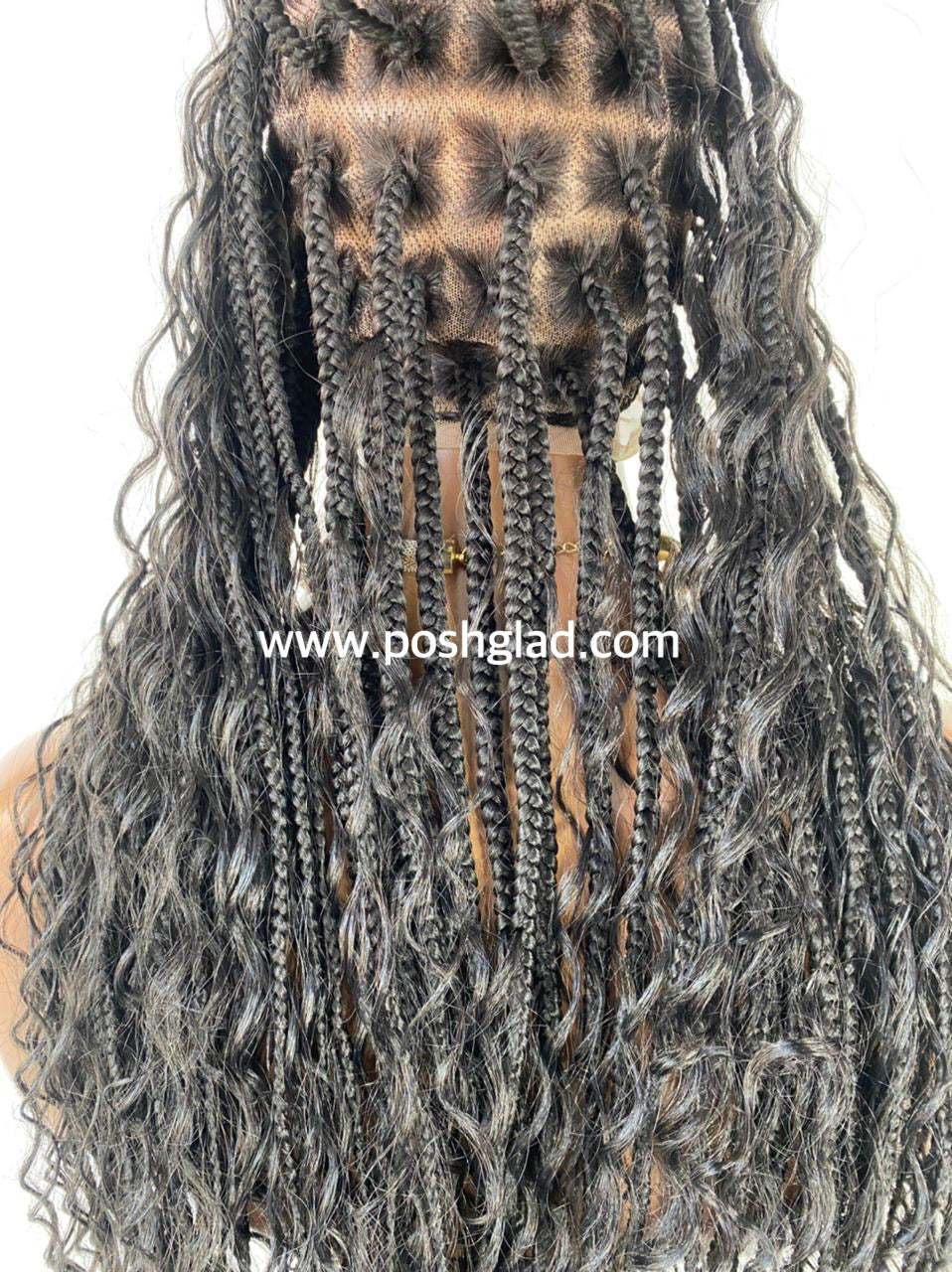 French Cornrow Bohemian Wig, Swiss Full Lace, Black, Waist Length, Standard Density - Sweetie
