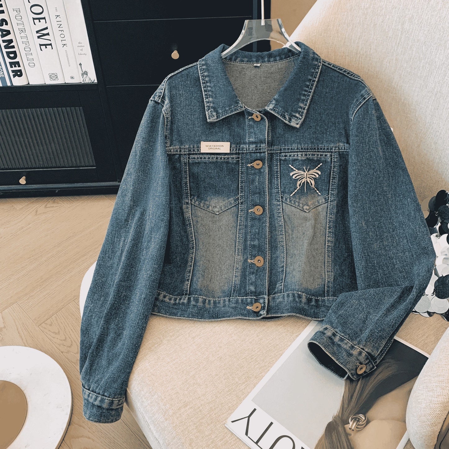 Blue Denim Top Women Autumn Classic Style Short Coat New Korean Fashion Chic Pockets O-Neck Female Ropa De Mujer Loose Jackets