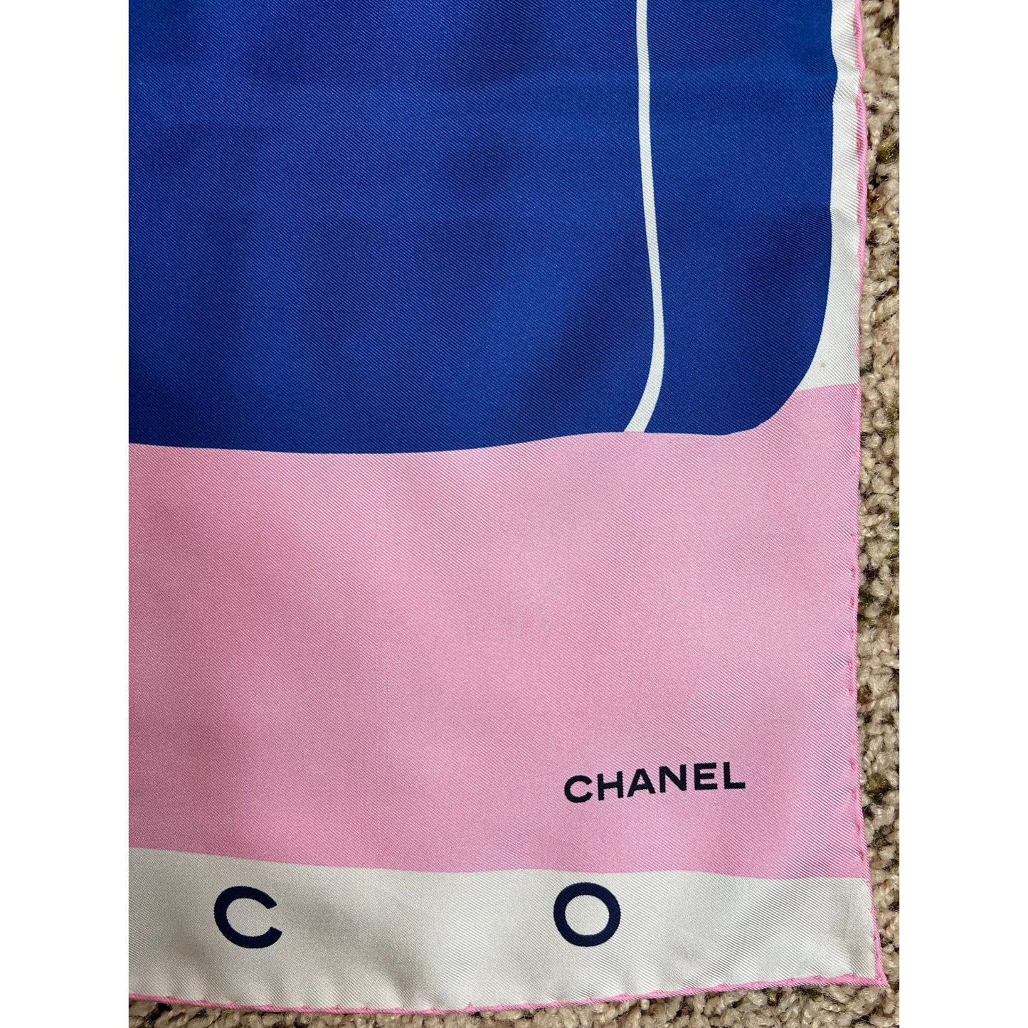 Chanel Silk Pink Black Blue Scarf