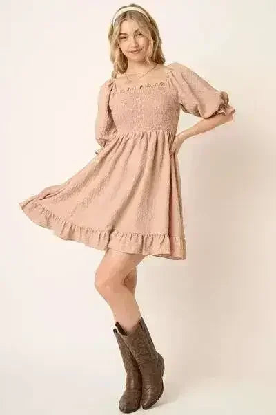 Mittoshop Smocked Ruffled Hem Half Sleeve Mini Dress
