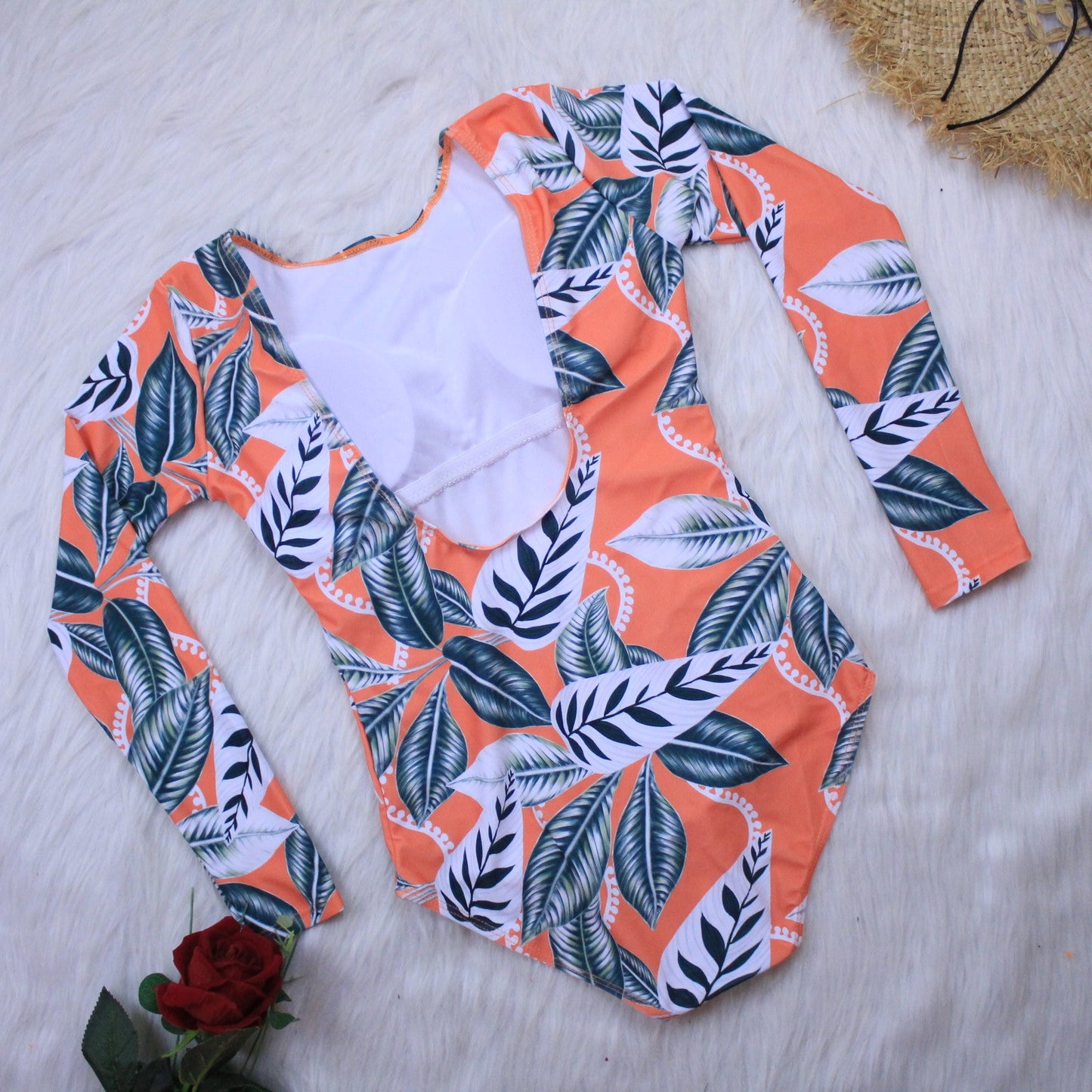 One Piece Swimsuit Women Sexy Backless Diving Suit Leaf Printed Swimsuit