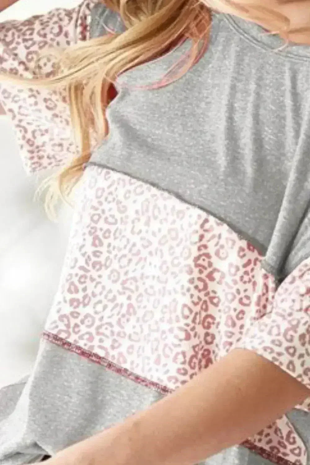 BiBi Triblend Knit with Leopard Block Out Stitching