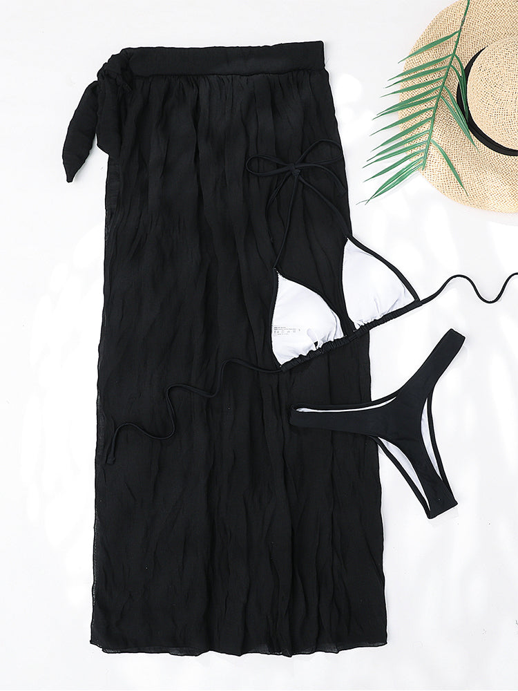 Sexy Thong Bikinis Solid 3 Piece Swimsuit Women Triangle Bathing Suits Swimwear