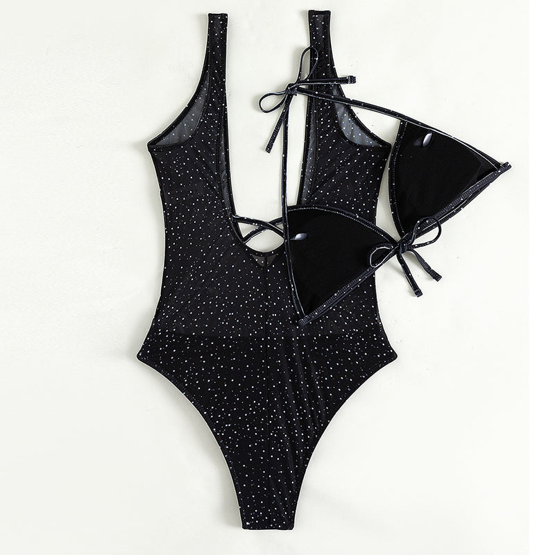 Dot Print One Piece Swimsuit Women V-Neck Bathing Suits Sexy High Cut Swimwear
