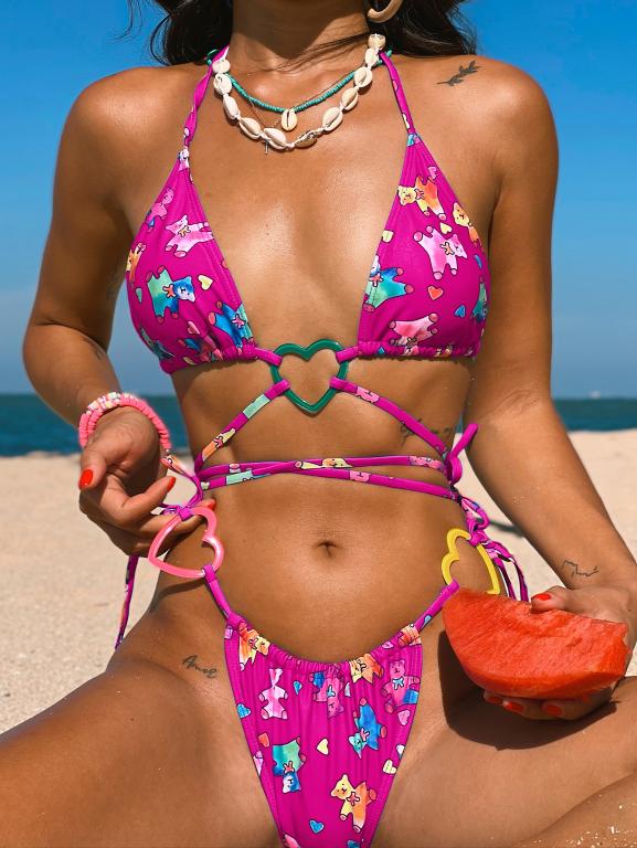 Sexy Triangle Bikini Set Halter Swimsuit Women Print Bathing Suits Swimwear