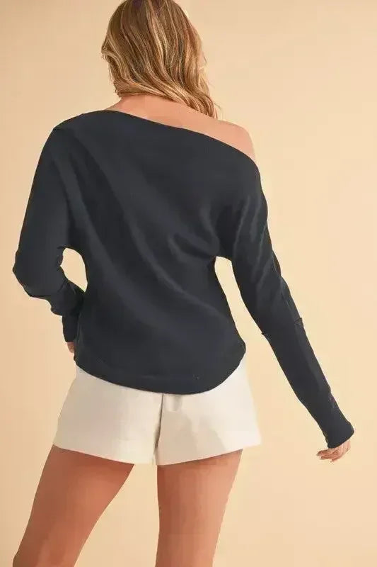 Aemi + Co One Shoulder Long Sleeve Knit Top