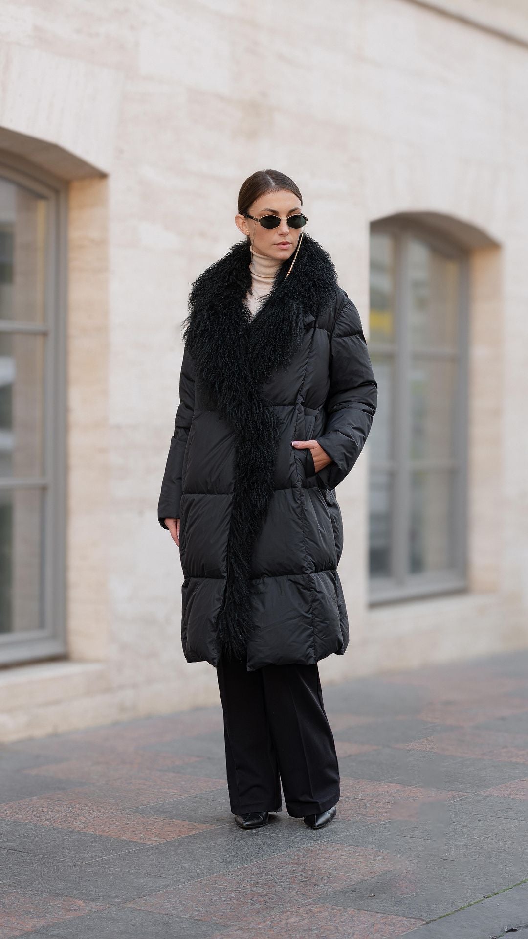 Manteau en duvet de qualité supérieure en véritable fourrure de lama