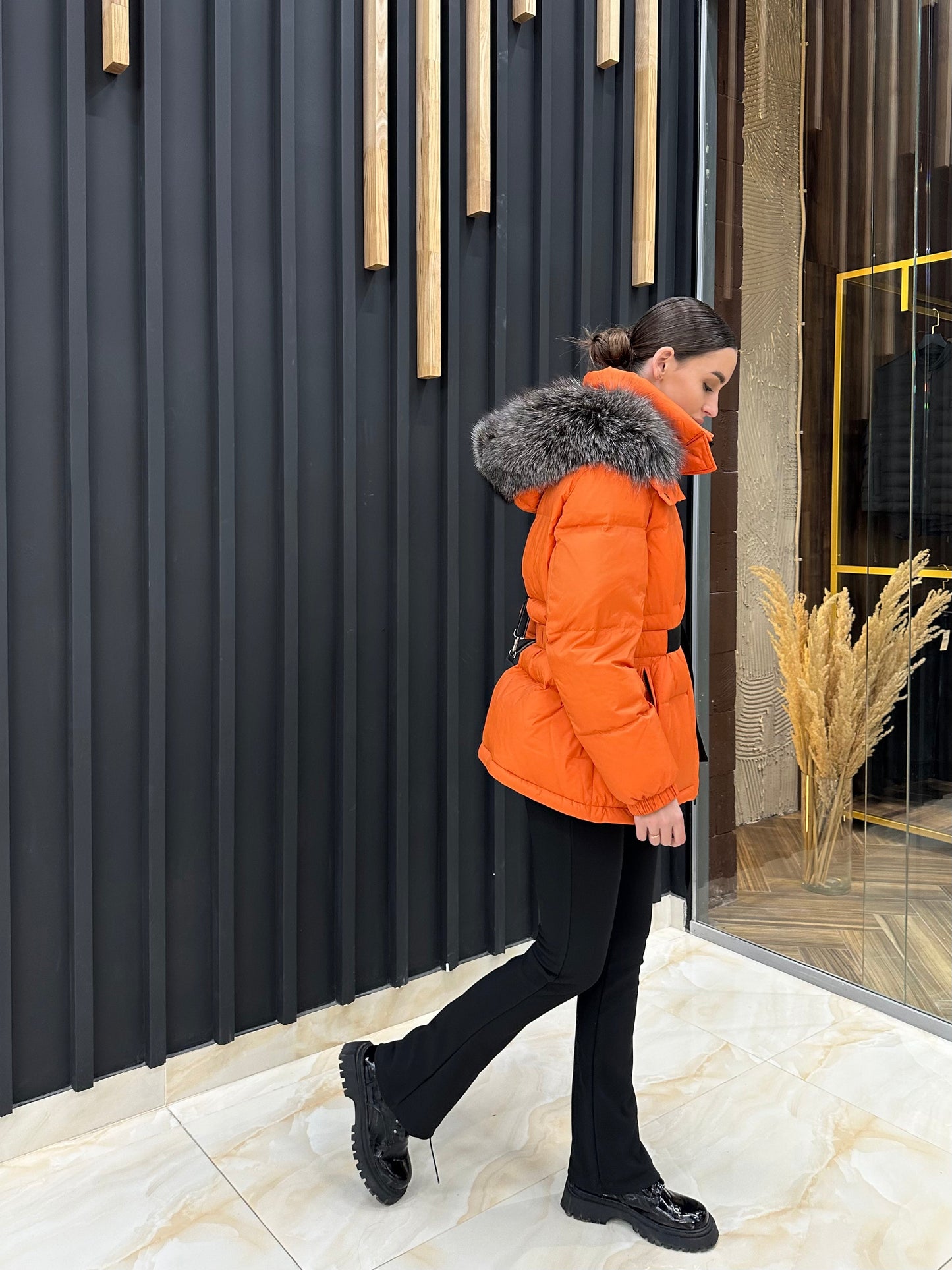 Veste en duvet de renard argenté véritable