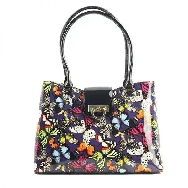 Bravo Handbags BH92-7677 Lisa Multi-Color Butterfly Print Tote Leather