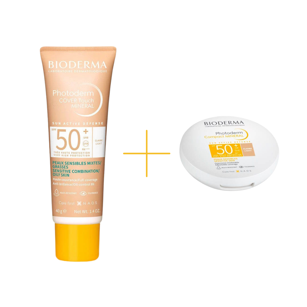 Bioderma Photoderm Cover Touch Mineral SPF 50 40 ml - Light + Bioderma Photoderm Compact Light Crème solaire minérale SPF 50+ 10 g