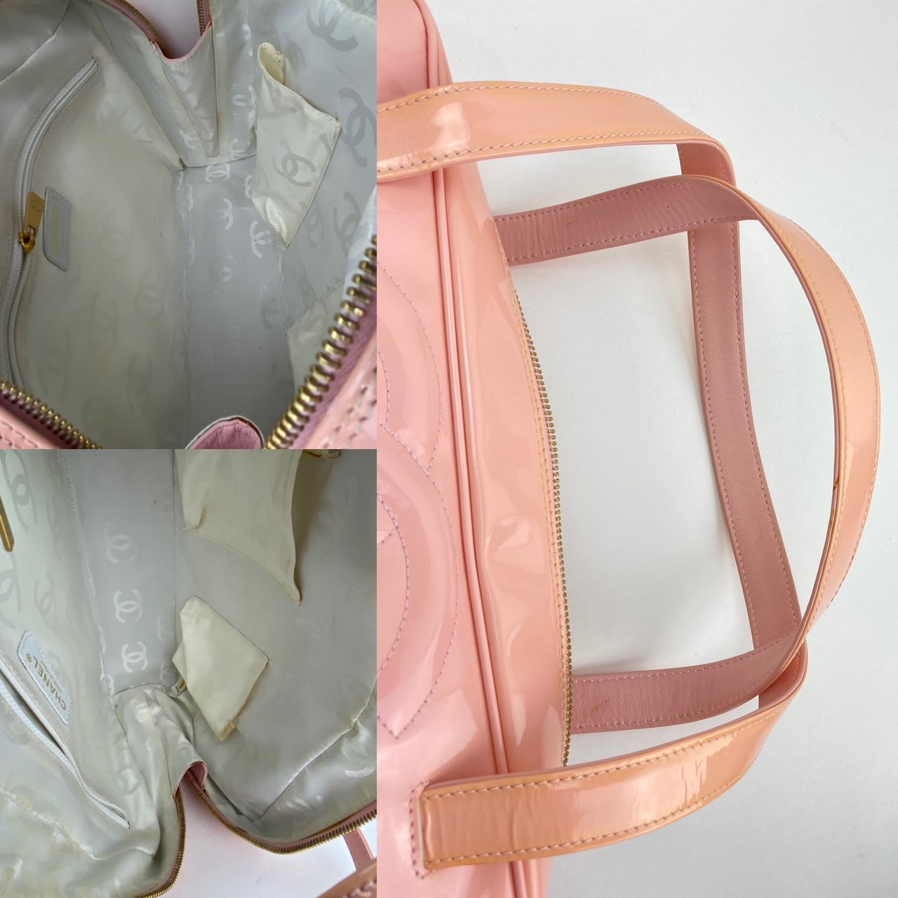 Sac à bandoulière Chanel Triple CC en cuir verni rose de taille moyenne, d'occasion