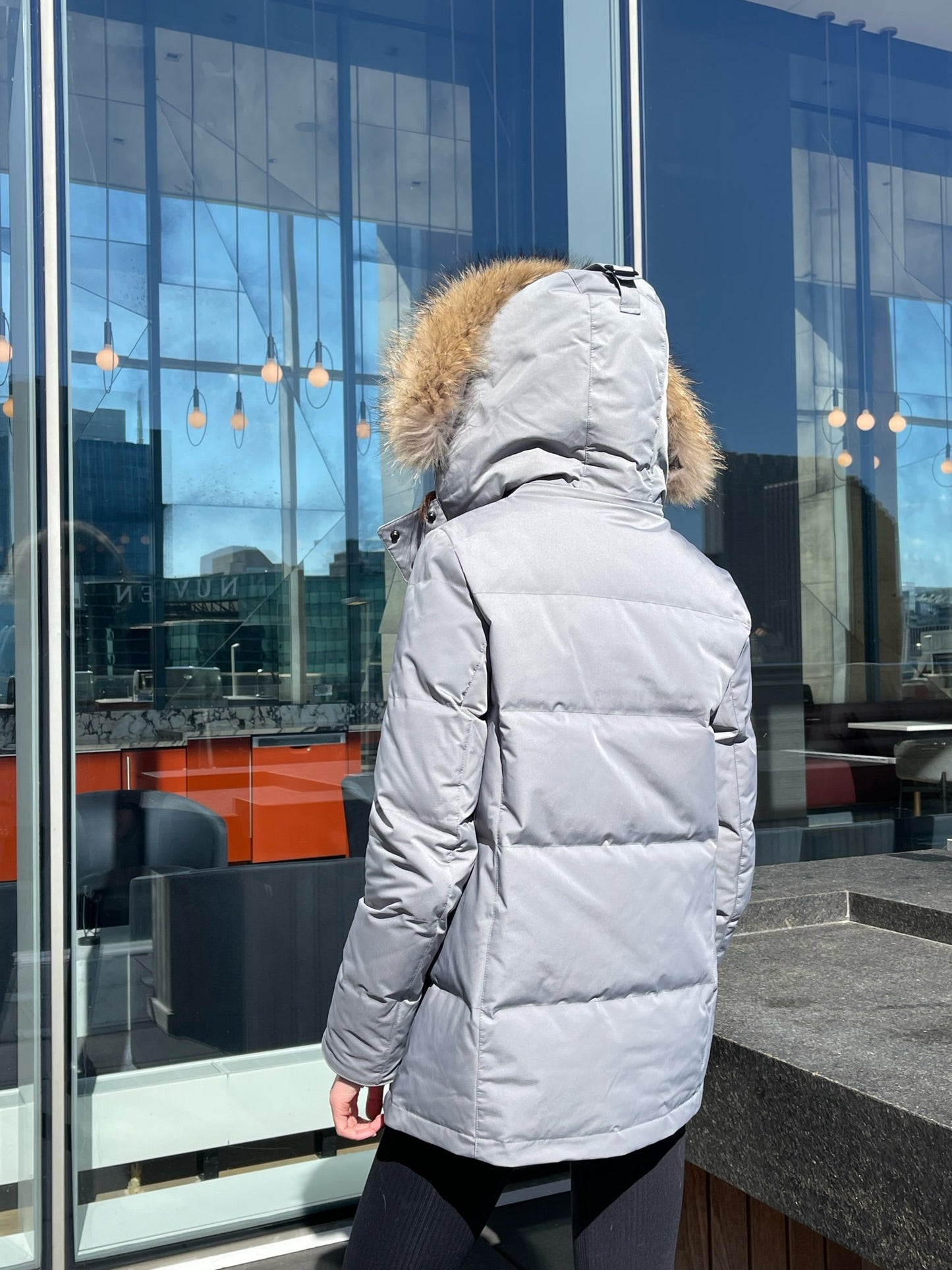 Melbourne Coyote Fur Down Classic Parka in Grey