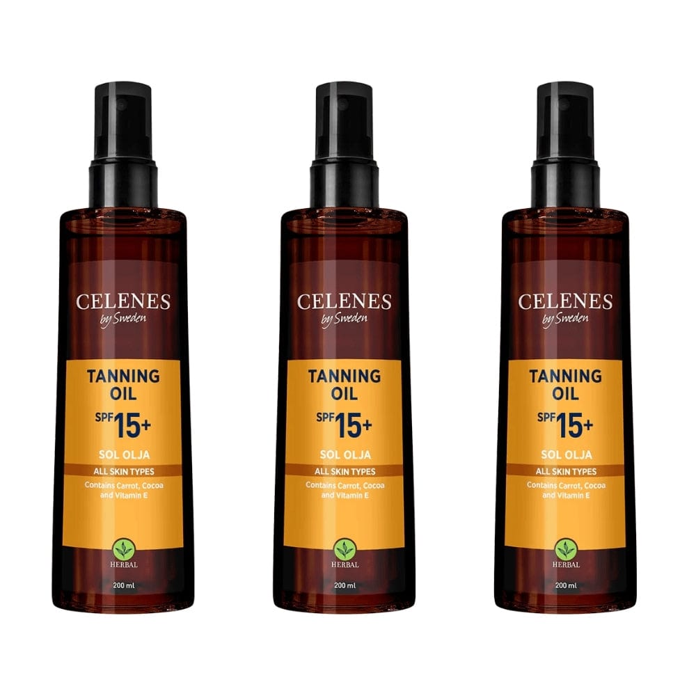 Huile bronzante aux herbes Celenes by Sweden SPF 15+, 200 ml (lot de 3)