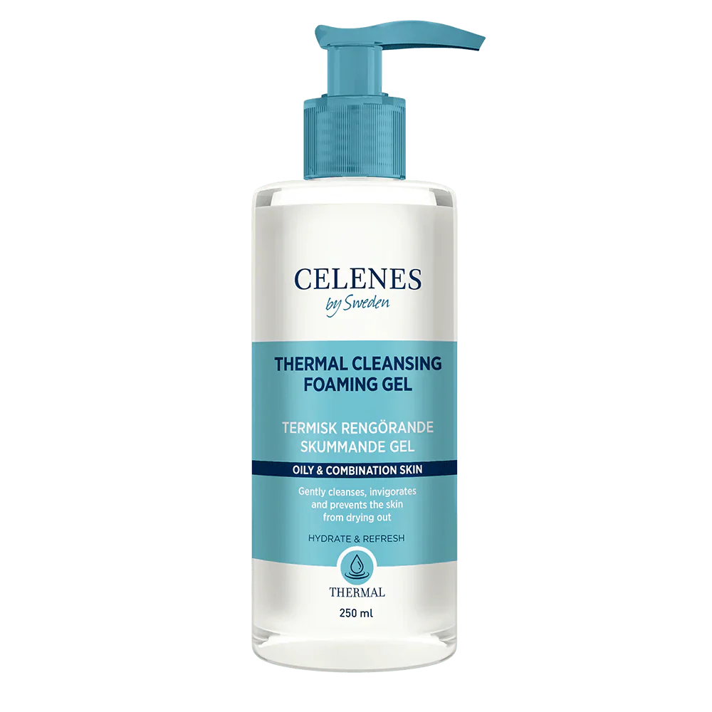 Gel moussant nettoyant thermal Celenes by Sweden pour peaux grasses et mixtes, 250 ml